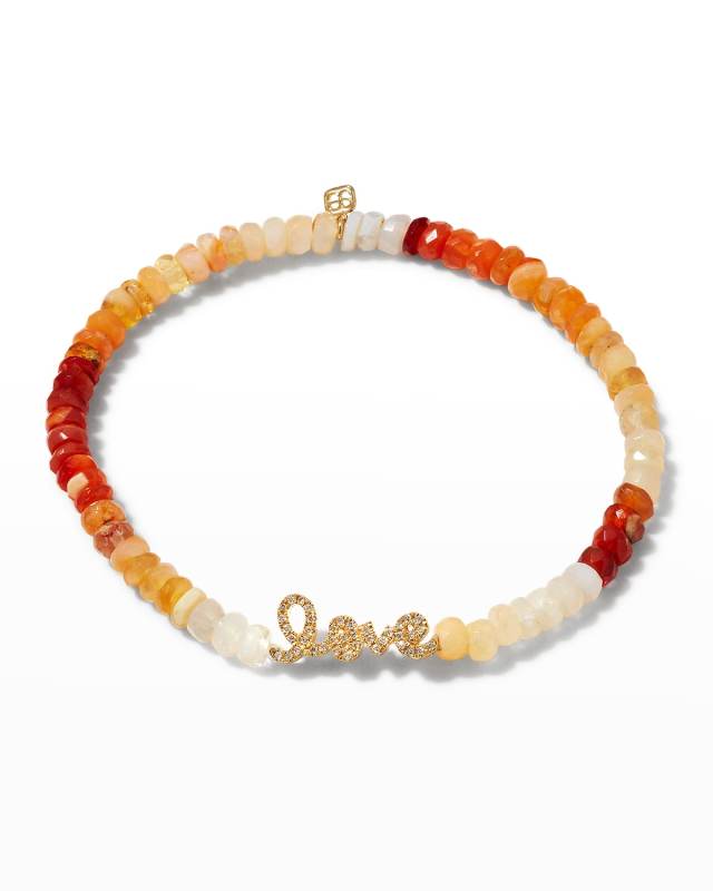 4mm Fire Opal Bead Bracelet with Diamond Nested Love Charm